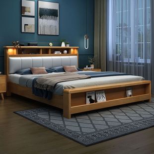 卧派床北欧实木床1.8米双人户1.5收单人床高箱储物米纳小床型现代