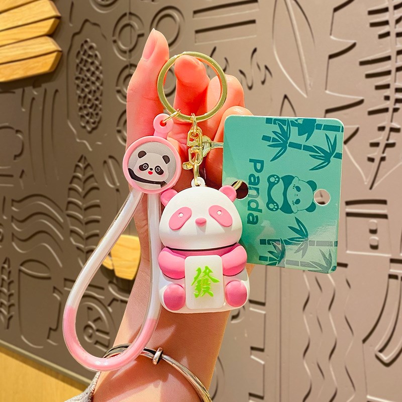 现货创意可爱发财小熊猫发光钥匙扣卡通公仔情侣包包挂件小礼品批