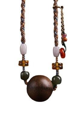 手工编织民族风棋楠沉香木项链批B发沉香锁骨链挂件复古吊坠饰品