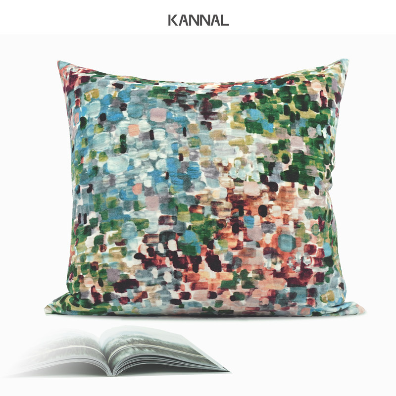 『寻界』自然粉绿色全棉印花绒布几何抽象靠包沙发抱枕样板间方枕,居家布艺,靠垫/抱枕,淘宝优惠券,粉丝福利购,淘宝优惠卷