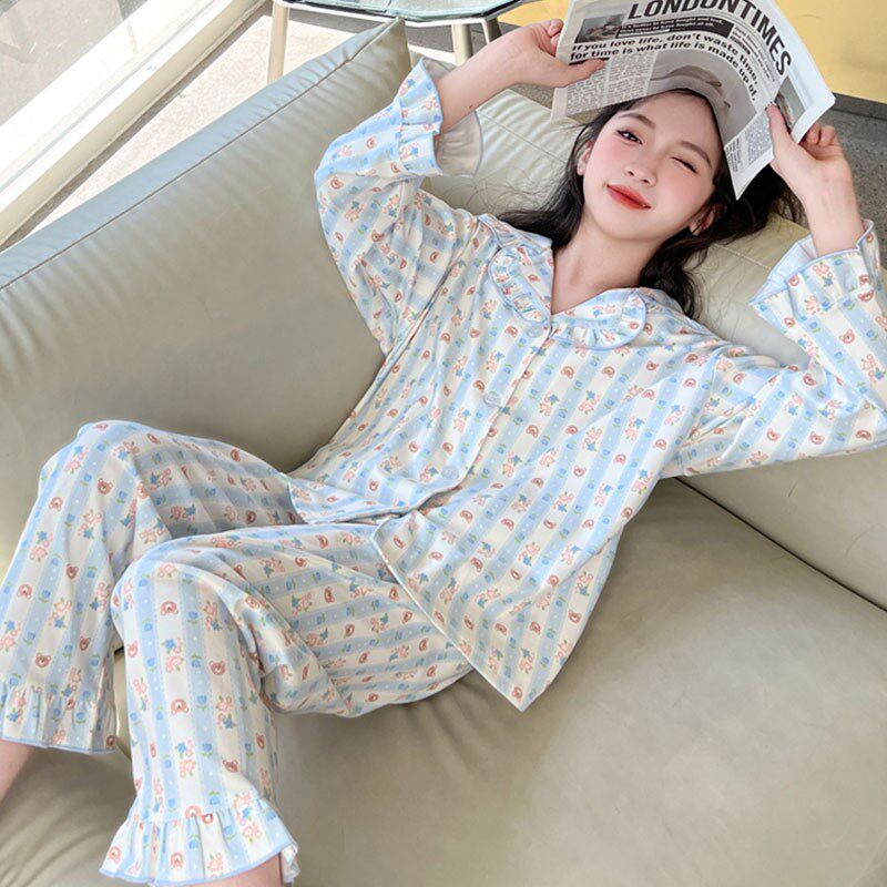 睡衣女小个子秋冬薄绒开衫卡通长袖家居服套装150矮个子冬季德绒