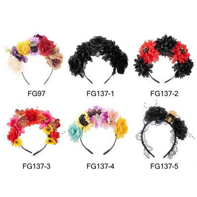 速发Black Veil Halloween Rose Flower Headband Retro Wedding