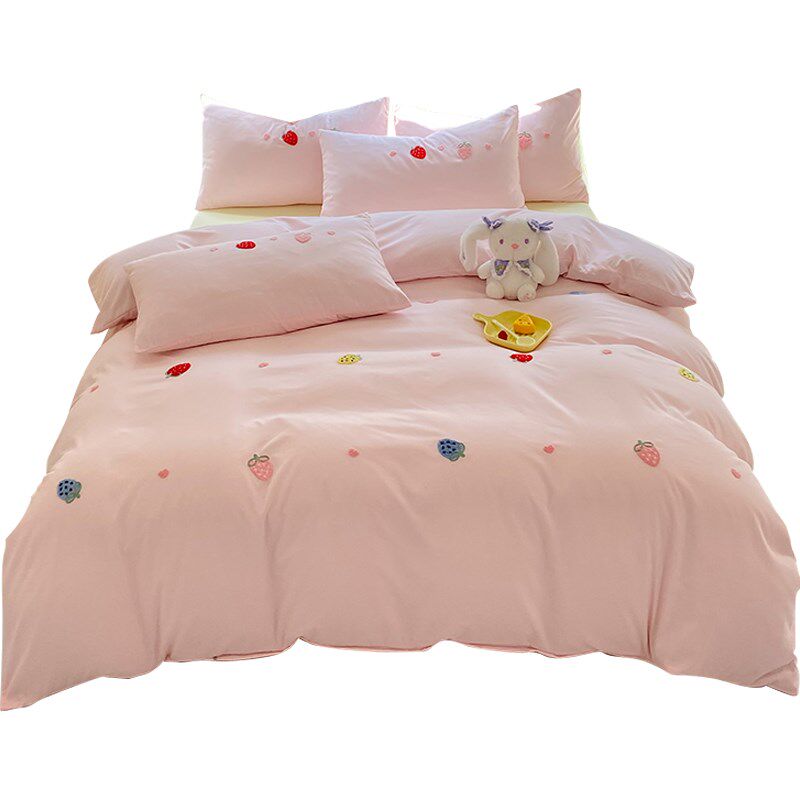 卡通水洗棉四件套床上用品t毛巾绣被套罩学生宿舍床单款三件套床