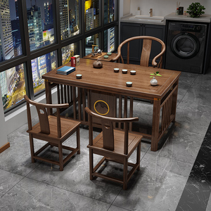 阳台小户型茶桌椅组合新中式实木办公茶几一桌五椅家用功夫泡茶台