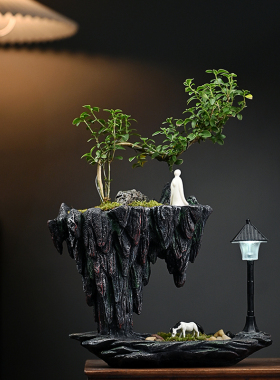 天空之城绿植盆栽迎客松盆景摆件客厅玄关酒柜样板间酒店装饰现货