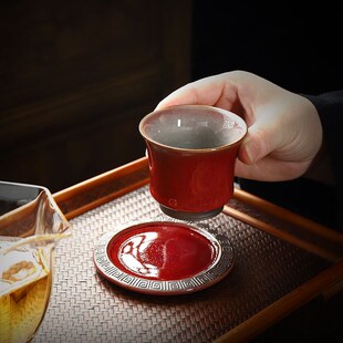 郎红杯垫杯托茶托复古隔热茶杯家用茶垫茶具杯子壶垫陶瓷茶道配件