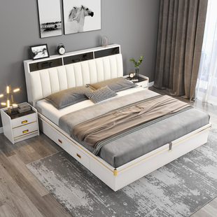 双人床 高箱床储物床现代简约主s卧1.8米北欧箱体床小户型收纳板式