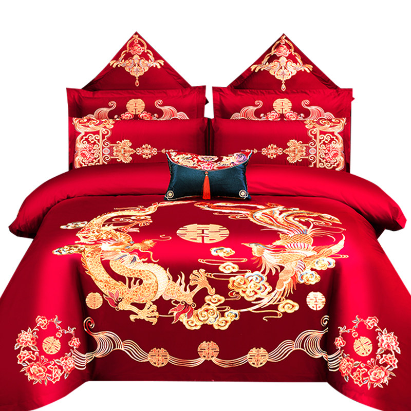 婚庆四件套大红龙凤刺绣新婚六八十件套结婚喜庆套件绣花床上用品,床上用品,婚庆床品套件,淘宝优惠券,粉丝福利购,淘宝优惠卷