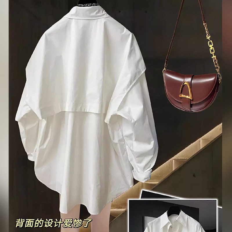 白色防晒衬衫女2024新款夏款爆款穿搭厅里厅气中长款法式独特上衣