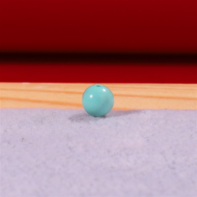 169号原矿湖北绿松石6mm单珠高瓷蓝无处理无泡油纯天然松石散珠