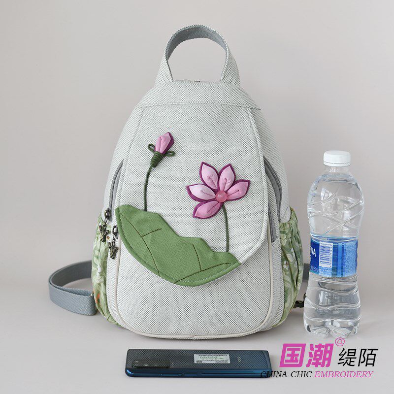 双肩包女新款民族风手工布艺花朵包简约百搭休闲小背包胸包女书包