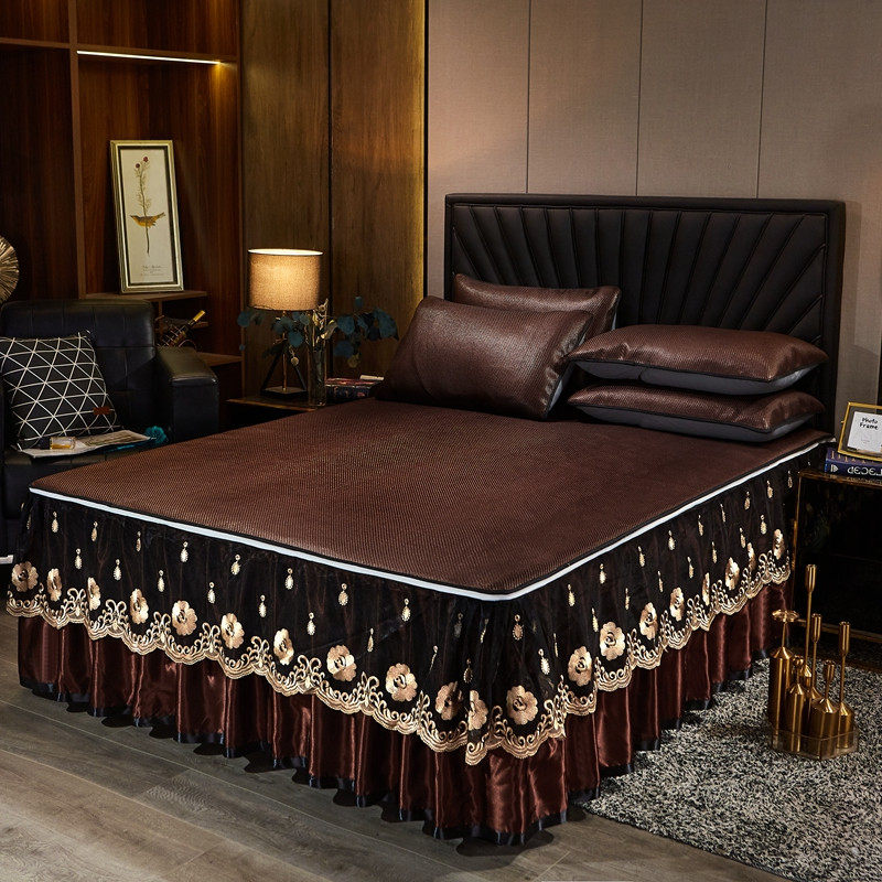 藤席三件套欧式蕾丝床裙席子夏季空调软席可折叠凉席可脱卸冰丝席,床上用品,凉席/草席/麻席,淘宝优惠券,粉丝福利购,淘宝优惠卷