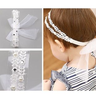 White Bow Baby Handmade Girl Headband 推荐 Flower Pink Lace