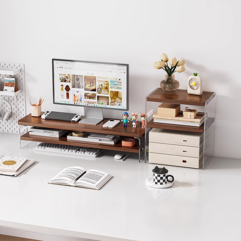 电脑台式显示器增高架办公室桌面亚克力抬高屏幕支架子悬浮置物架