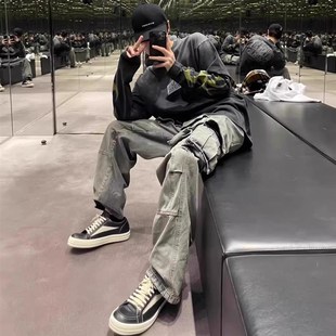 美式ro倒三角板鞋女自主主线侵权款23冬季新款皮面休闲运动板鞋男