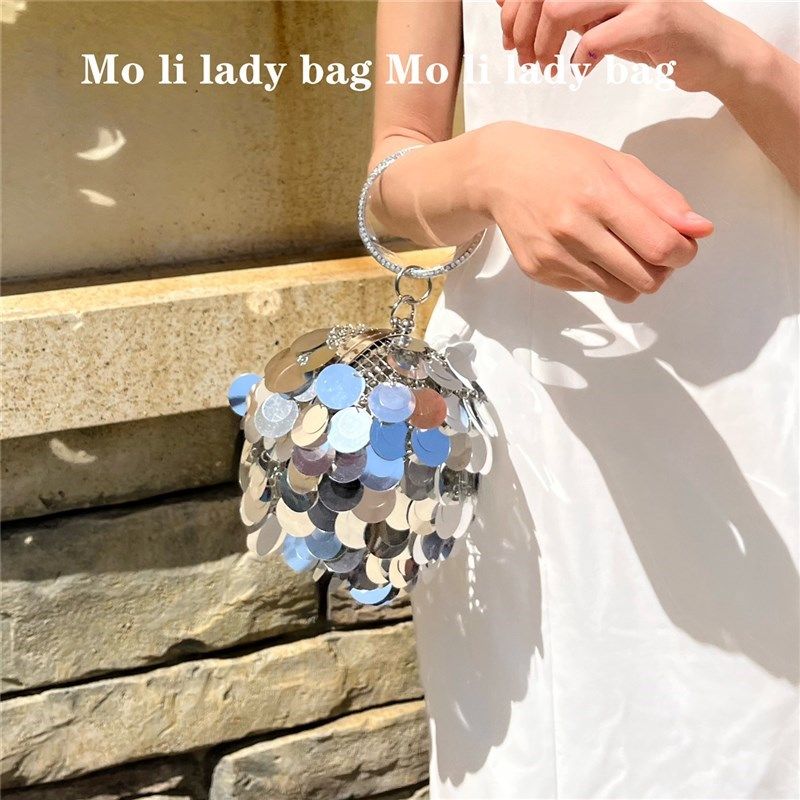 2024新款球形手工编织金属宴会珠片亮片闪亮圆球包水钻手拿斜挎包,箱包皮具/热销女包/男包,通用款女包,淘宝优惠券,粉丝福利购,淘宝优惠卷