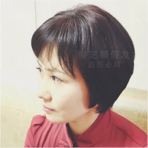 真发假发女短发自然中老年妈妈中年女士短直发圆脸逼真修脸全头套