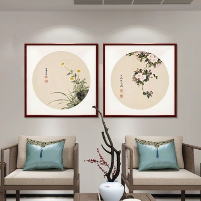 项圣谟新中式客厅装饰画餐厅饭厅挂画水墨画背景墙壁画玄关花鸟图