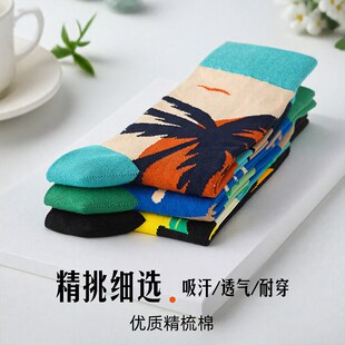 袜子男款长袜潮流高帮中筒袜青少年运动棉袜夏季薄款透气无骨男袜