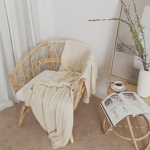 ins民宿床尾巾搭毯搭巾毛线针织麻花沙发毯子午睡毛毯美容床盖毯