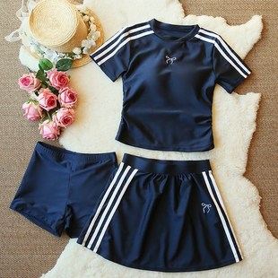 保守显瘦大胸带胸垫游泳泡温泉微胖mm女孩泳装 大码 泳衣女分体裙式