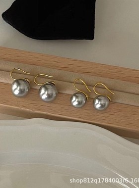 经典圆真多麻灰色白色高跟鞋耳环奥地利施家珍珠SQ925纯银镀金耳