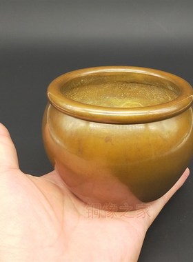 缸 纯铜缸仿古做旧 v招财缸 招财罐摆件 存钱罐