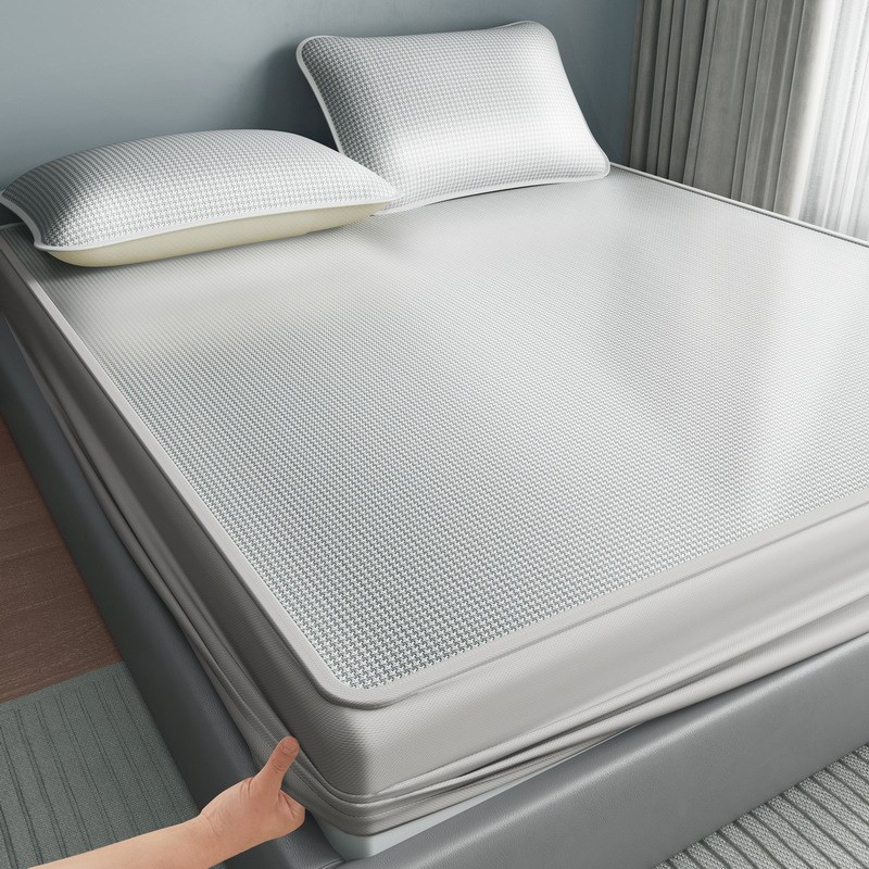 夏季冰丝凉席床笠款三件套夏天藤席学生宿舍单人凉床垫席子可水洗