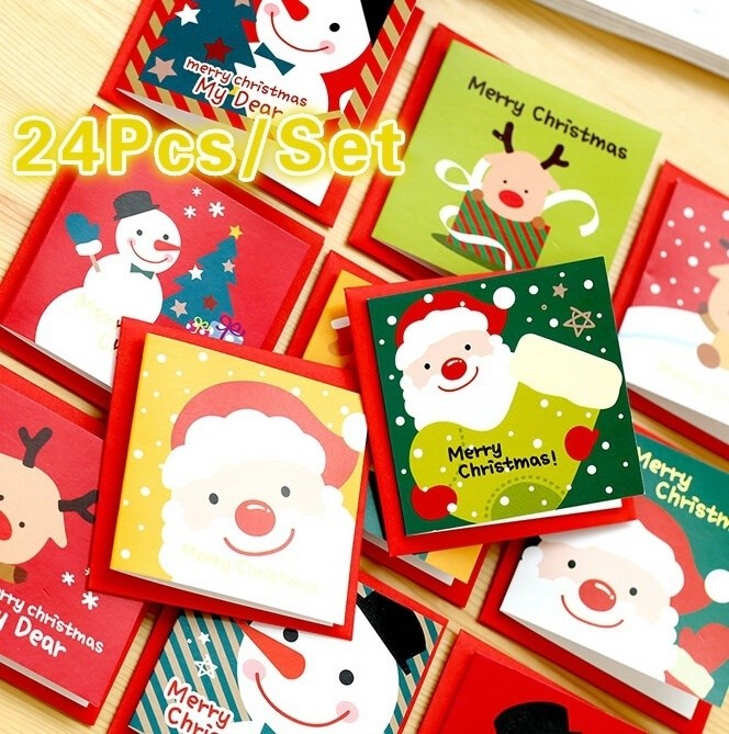 24 Pcs/lot Christmas Greeting Card Kids Mini Christmas Bless