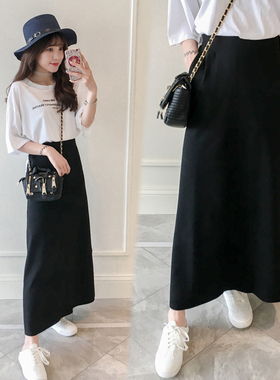 黑色a字半身裙女2021春夏新款C垂感裙子长款过膝高腰显瘦百搭长裙