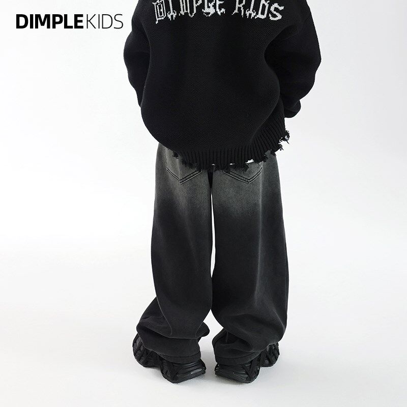 高甜梨涡童装「软糯保暖」男童黑灰色牛仔裤加绒儿童秋冬直筒裤子