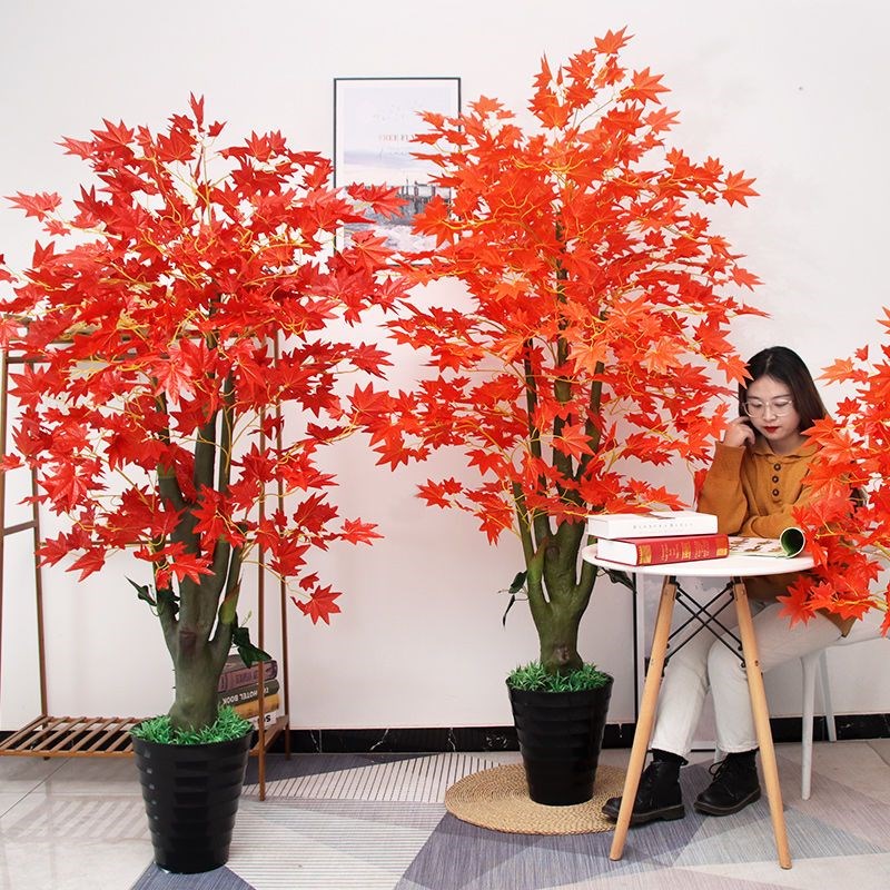 仿真枫树装饰盆栽假植物红枫树客厅假花室内落地摆件塑料红枫盆景