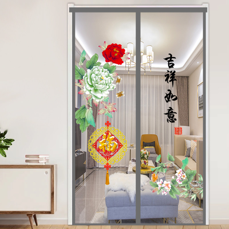 空调门帘冬季保暖防风中式隔断帘家用免打孔自吸自粘贴透明软帘子
