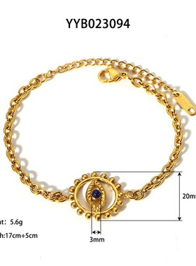 欧美时尚INS不锈钢项链女镀18K金不褪色复古O镂空天使之眼吊坠项