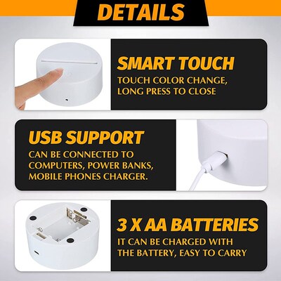 6 Pieces 3D Night LED Light Lamp Base 16 Colors Base, Decora