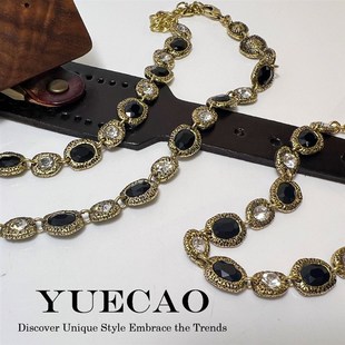 麦家鬼才设计做旧黑曜石项链 蝴蝶F重工几何方块吊坠甜酷风锁骨链