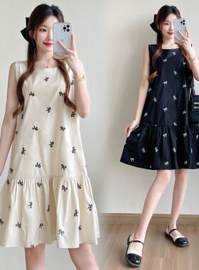 孕妇装夏装无袖方领绣花背心裙夏季连衣裙韩版怀孕裙子夏天孕妇裙