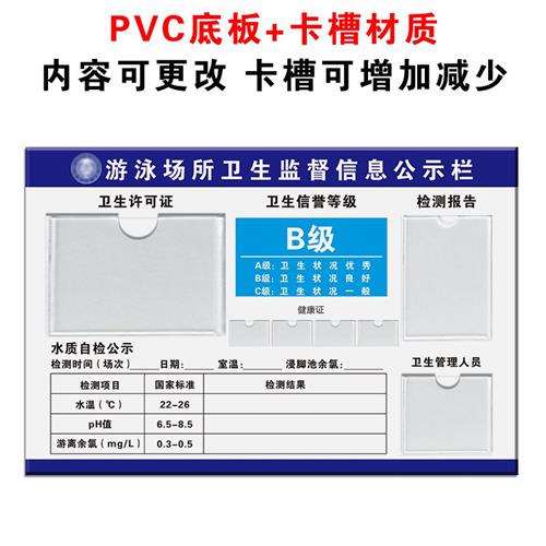 急速发货游泳池卫生监督信息公示栏许可证水质自检测报告高危管理