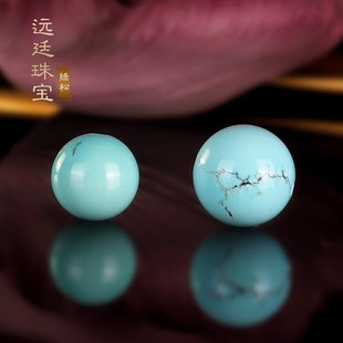 原矿天然绿松石配珠散珠圆珠 高瓷高蓝绿湖北单珠文玩配饰