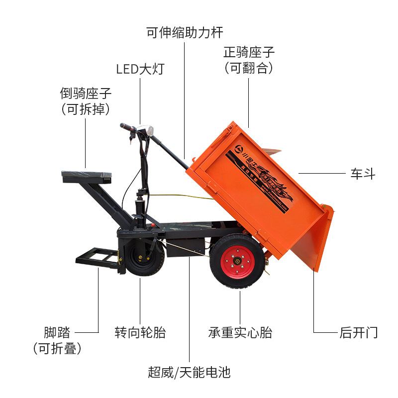 新款2022电动灰斗车建筑工地手推灰斗车小型实心胎电动三轮车翻斗