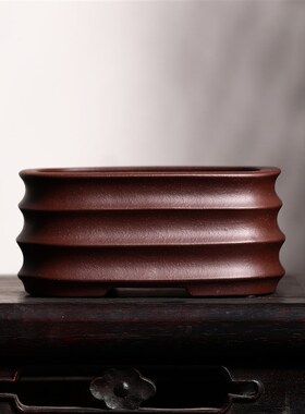 紫砂花盆正方形盆景盆精品老紫泥竹节盆九溪陶坊韩永刚制四方盆