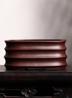 紫砂花盆正方形盆景盆精品老紫泥竹节盆九溪陶坊韩永刚制四方盆