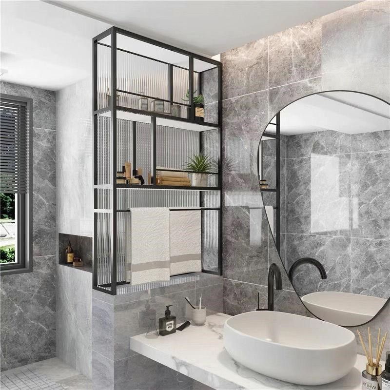 现代卫生间半墙屏风隔断置物架客厅卧室办公室简约玻璃铁艺置物柜