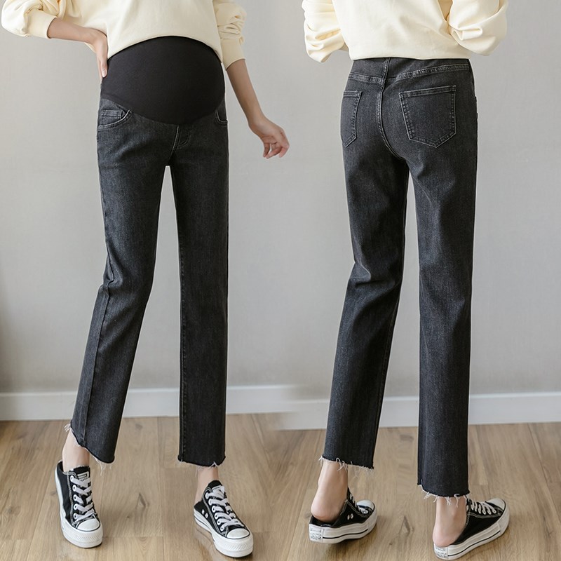 孕妇裤子矮小个子150cm春秋装外穿打底宽松直筒牛仔裤烟管九分裤