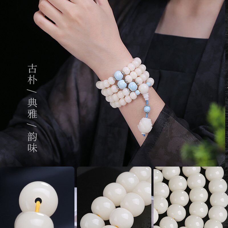 新品白玉菩提根手串108颗文玩佛珠项链精品菩提子盘玩手链配饰男