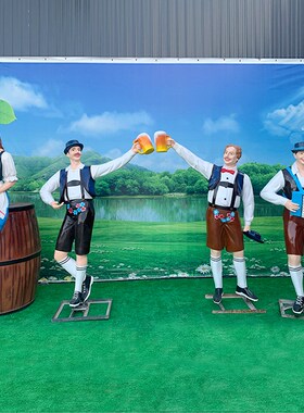 玻璃钢西部牛仔人物雕塑西方音乐啤酒小镇狂欢节酒桶装饰户外摆件