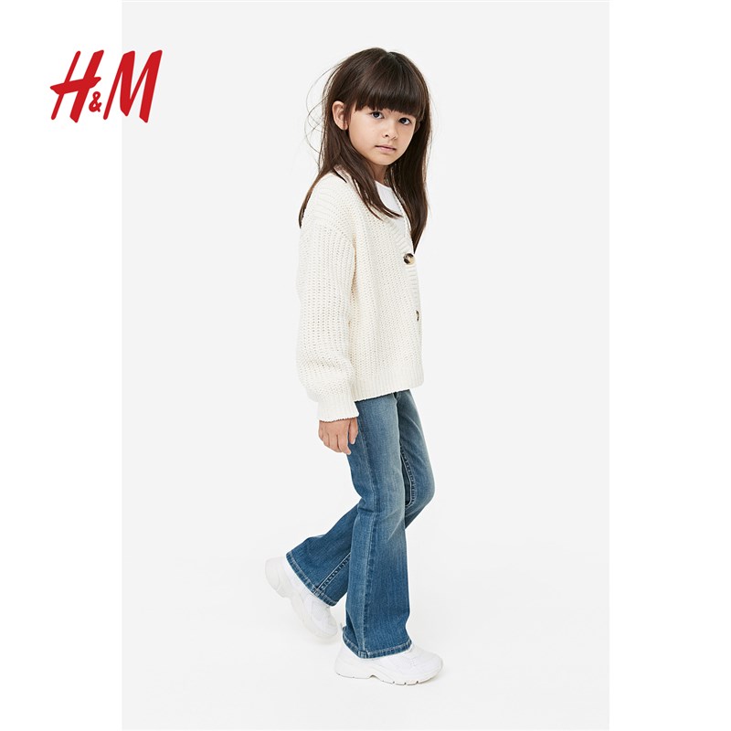 HM童装女童裤子2023秋季新品高弹喇叭修身牛仔裤1102642