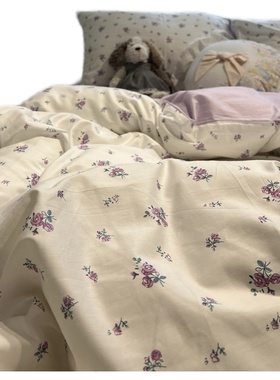 美式田园紫色小碎花床上用品四件套全棉纯棉1.5m1.V8被套床单少女