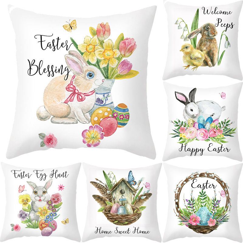 极速45x45cm Easter Cushion Cover Easter Bunny Rabbit Egg Pri