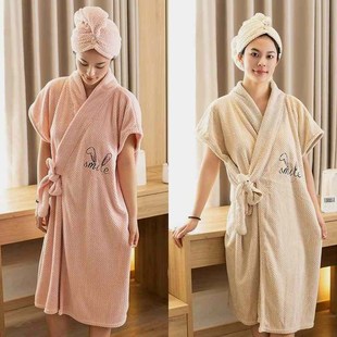 浴巾女家用2023新款比全棉吸水可穿式大人洗澡裹巾浴袍式浴裙